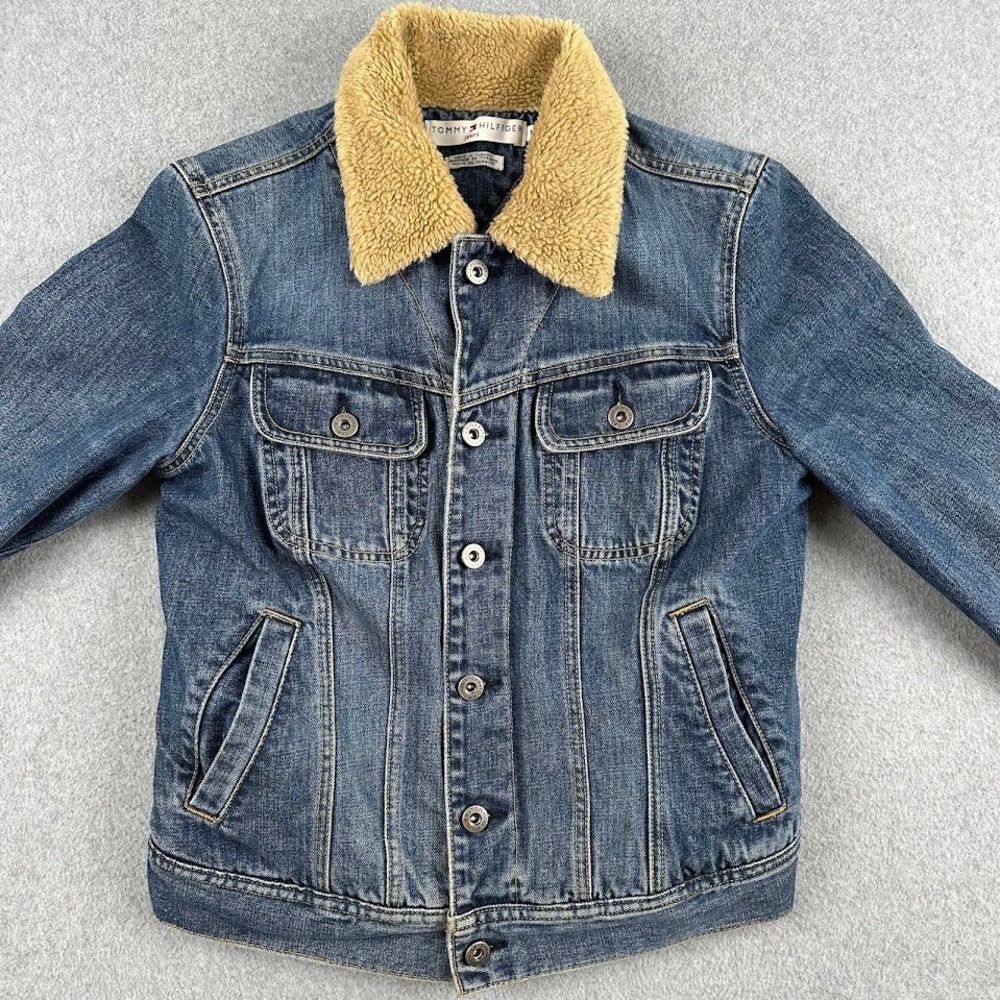 Vintage Y2K Tommy Hilfiger Jean Sherpa Lined Denim Trucker Jacket Women's Medium